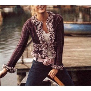 Anthropologie HWR Monogram Fringe Trim Jacket Card